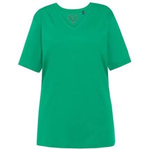 Ulla Popken Basic shirt, V-hals, relaxed, shirt met halve mouwen, smaragdgroen, regular dames, smaragdgroen, smaragdgroen, regular, smaragdgroen