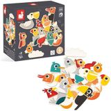 Janod - Janod-24 Mix and Match vogels-speelgoed van hout, FSC-educatief spel, accessoires voor magneetbord, vanaf 24 maanden, J09643, meerkleurig