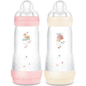 mam - Set van 2 Easy Start Anti-koliek babyflessen 4+ maanden snelle doorstroming (2 x 320 ml) snoep + katoen – fles ter vermindering van koliek en ongemak van de baby – babyfles geschikt voor