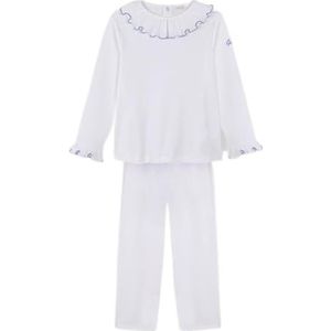 Gocco Pijamas Rib Con Volante Cuello pyjama voor meisjes, gebroken wit, 10 jaar, Gebroken wit
