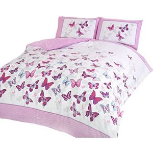 Art Beddengoedset voor eenpersoonsbedden, motief: vlinders, roze en wit, katoen en polyester, roze, eenpersoonsbed
