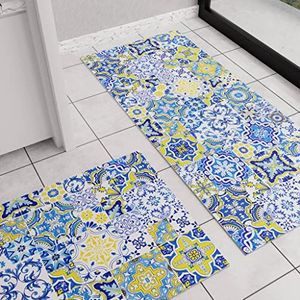 PETTI Artigiani Italiani - Keukentapijt, loper, keukenloper, antislip, wasbaar, keukenloper, tapijtloper, voor in de gang, keuken, 52 x 240 cm, motief Vietri blauw, 100% Made in Italy