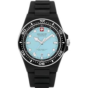 Swiss Military by Chrono Heren analoog Zwitsers quartz horloge met siliconen band SMWGN0001186, zwart/blauw, Zwart/Blauw