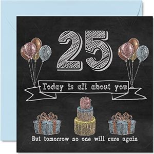 Grappige verjaardagskaart voor de 25e verjaardag voor mannen en vrouwen – schoolbord – verjaardagskaart voor neef, dochter, zoon, zus, broer, tante, oom, neef, 145 mm x 145 mm