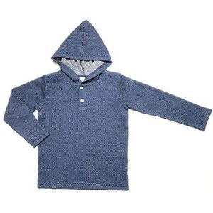 Leela Cotton Capuchonshirt, natuurwit-indigo kindertrui met capuchon, uniseks, natuurwit/indigo, 98-104, natuurlijk wit/indigo