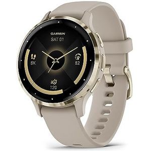 Garmin Venu 3S GPS-smartwatch voor sport en gezondheid, zacht goud, met linnen armband
