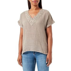 Bonateks, Vetertop met V-hals en korte mouwen, 100% linnen, maat 38, Amerikaanse maat: L, tops, woestijn - Made in Italy, beige, 40, Beige