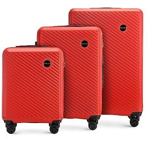 WITTCHEN Circle line koffer – collectie van ABS met glanzende en gestructureerde diagonale strepen, Rood, Set van 3 koffers