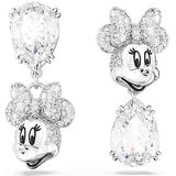 Swarovski Asymmetrische Disney Mickey Mouse oorstekers met Minnie-gezicht, gerhodineerd metaal, Kristallen, gerhodineerd, Kristallen