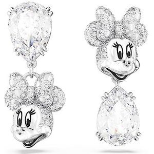 Swarovski Disney Minnie Mouse hangoorbellen, asymmetrisch design, wit, gerhodineerd metaal, één maat, kristallen, gerhodineerd, kristallen, Kristallen, gerhodineerd, Kristallen