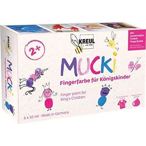 Kreul Mucki 23051 Peuter vingerverfset, 6 stuks in wit, roze, paars, blauw en geel, parabeenvrij, glutenvrij, lactosevrij en veganistisch, afwasbaar, kan worden gebruikt met kwast en vingers