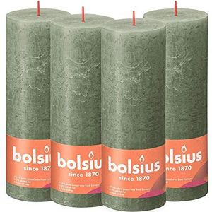 Bolsius - Rustieke Kaars - 4 Stuks - Olijf Groen - 19cm