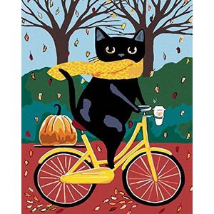 ZUTY 551231 - schilderen op nummer - kat zwart geel - 40 x 50 cm - met spieraam (reeds gespannen)