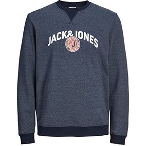 JACK & JONES Jcoounce heren sweatshirt met ronde hals en logo, marineblauw/details: gemêleerd, S, marineblauw/details: gemêleerd.