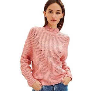 TOM TAILOR Denim Dames Basic Pullover met opstaande kraag, 15121 - Peach Pink, XXL, 15121 - Peach Pink