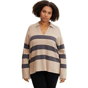 TOM TAILOR Damestrui oversized met polokraag, 30189 - Beige Large Knit Stripe