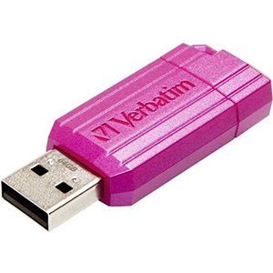 Verbatim PinStripe USB-flashdrive, 64 GB, USB 2.0, USB-stick voor laptop, ultrabook, tv, stereo, auto, USB 2.0-stick met schuifmechanisme, felroze