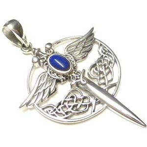 Sterling zilveren hanger met lapis steen en beschermend symbool, verguld sterling zilver, lapis lazuli, Verguld sterling zilver, Lapis lazuli
