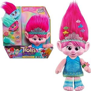 Mattel Trolls 3, pluche dier Poppy Surprise met 2 haarpoppen en 3 accessoires, met lichten en geluiden, hoogte 35,5 cm, speelgoed voor kinderen, vanaf 3 jaar, HTM14