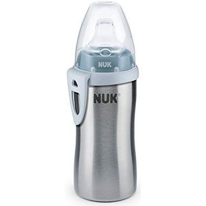 NUK Active Cup Drinkfles voor kinderen, waterdicht, van hoogwaardig roestvrij staal, 215 ml, 12+ maanden, BPA-vrij, blauw (jongens)