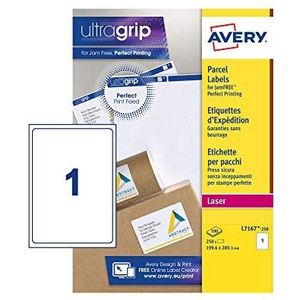 Avery L7167 - 250 stuks pakketetiketten - laserprinter - 1 etiket per A4 vel - UltraGrip - wit
