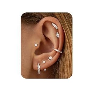 Roheafer 8 paar hypoallergene oorbellen voor dames, chirurgisch staal 316L, oorpiercing, verguld 14K, mini huggie-oorbellen voor kraakbeen, helix, oorlel, meerdere piercings, 20G, Roestvrij staal Roheafer 8 paar hypoallergene oorbellen voor dames, chirurgisch staal 316L, oorpiercing, verguld 14K, mini huggie-oorbellen voor kraakbeen, helix, oorlel, meerdere piercings, 20G, Roestvrij staal