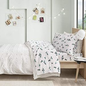 Intelligent Design Flanellen beddengoedset, 4-delig, 100% katoen, bedrukt met dieren en sterren, schattig, warm, ultrazacht, koud weer, groot bed, blauwgroen