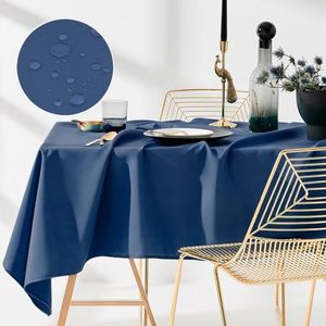 ROOM99 Aura Tafelkleed, vuilafstotend, wasbaar, waterdicht, vuilafstotend, polyester, rechthoekig, decoratie voor het hele jaar, donkerblauw, 140 x 300 cm