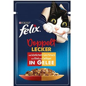 FELIX Zo goed als het eruit ziet, dubbel lekker, kattenvoer nat in gelei, met rundvlees en gevogelte, verpakking van 26 (26 x 85 g)