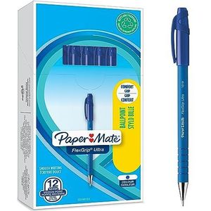 Paper Mate Flexgrip Ultra balpen met middelste punt (1,0 mm) blauwe inkt, 12 stuks