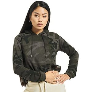 Urban Classics camo cropped dames hoodie, Donker camouflagepatroon.