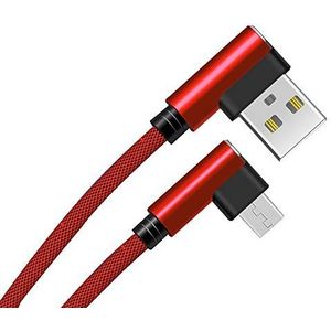 Fast Charge kabel 90 graden Micro USB voor Samsung Galaxy A10 Smartphone Android aansluiting oplader universeel (rood)