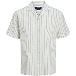 JACK & JONES PLUS Jprblusummer Linen Resort T-shirt met korte mouwen voor heren, Zand/strepen: losse pasvorm