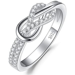 JewelryPalace Infinite Dubbele Knoop Witte Kubieke Zirkoon Liefde Ring van Massief 925 Zilver voor Dames, Ring Infinity Love Originele Steen Meisje, Sieraden Set Cadeau Verjaardag, Edelsteen,