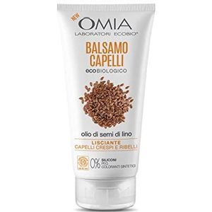 Omia, Balsamo Eco Bio haar met lijnzaadolie, voor kruis, gladmaken en disciplinerend, geschikt voor veelvuldig gebruik, zonder siliconen, dermatologisch getest, fles van 180 ml