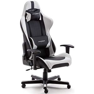 Robas Lund DX Racer 6 OH/FD32/NW Gaming stoel XXL voor grote gamers met schommelfunctie, gamer stoel / in hoogte verstelbare draaistoel / ergonomische bureaustoel (zwart/wit)