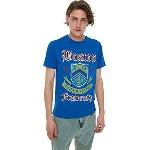 TRENDYOL Trendyol Young T-shirt voor heren, normale pasvorm, ronde hals, geweven hemd (1 stuk), Saksenblau