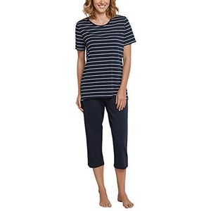 Schiesser 3/4 lange korte pyjama van modal katoen - nachtkleding, pyjamaset voor dames (1 stuk), Blauw Gestreift Nachtblauw 804