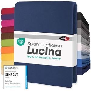 CelinaTex Lucina Hoeslaken, katoen, set van 2, 140 x 200 - 160 x 200 cm, donkerblauw