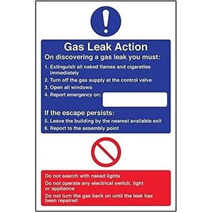 VSafety verkeersbord ""Gas Leak Action"" - staand formaat - 200 mm x 300 mm - 1 mm hard plastic