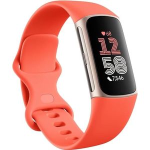 Fitbit Google Charge 6 activiteitentracker met 6 maanden premium abonnement, 7 dagen batterijduur en Google Wallet en Google Maps - koraal/champagne goud aluminium
