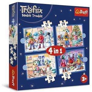 Trefl - The Treflik Family, het sneeuwt bij de Treflik - 4-in-1 puzzel, 4 puzzels, van 12 tot 24 stukjes - verschillende moeilijkheidsniveaus, voor kinderen vanaf 3 jaar