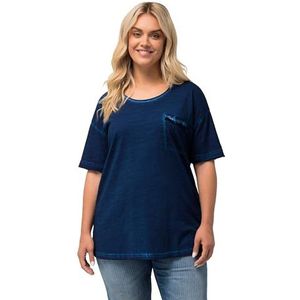 Ulla Popken T-shirt, oversized, koude kleurstof, ronde V-hals T-shirts voor dames, Blauw