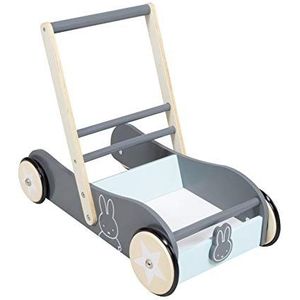 roba Miffy® loopwagen van hout, met rem, loopwagen met verstelbare snelheid, greephoogte 45 cm, draagkracht 15 kg, grijs/lichtblauw