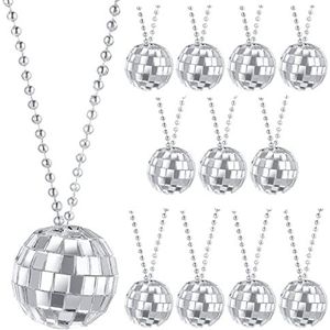 Yolev 12 stuks halsketting met spiegelballen in het thema van de jaren '70, zilver, voor decoratie, kleding, accessoires, schuim, geen edelsteen, Glas Glas Schuim, Geen edelsteen