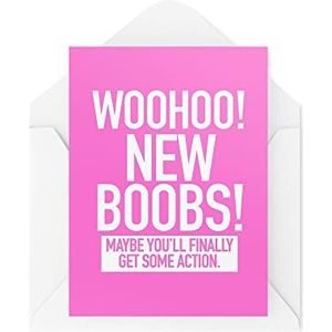 Woohoo CBH974 Grappige operatiekaarten | Woohoo New Boobs Finally Get Some Action Card | Boob Job Banteries Kunstborsten Boobies Chirurgie Cosmetica voor jou