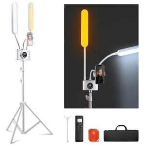 Neewer Schoonheidsspecialiste licht met telefoonhouder en reistasset, led-fotolamp met 2,4 G/pc/Mac en aparte bediening van 2 lichtstokken, CRI98+, verlichting voor tatoeage/schoonheid