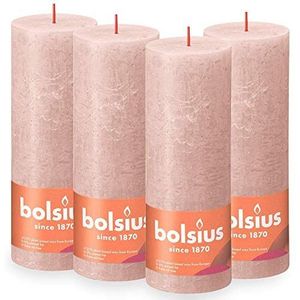 BOLSIUS - Rustieke Pillar Candle - Zacht Roze - 19 cm - Pack 4