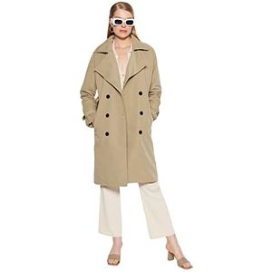 Trendyol Trench-coat uni à revers pour femme, kaki clair, 68