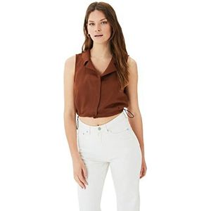 Trendyol Jack met opstaande kraag, bruin, damesblouse, Bruin